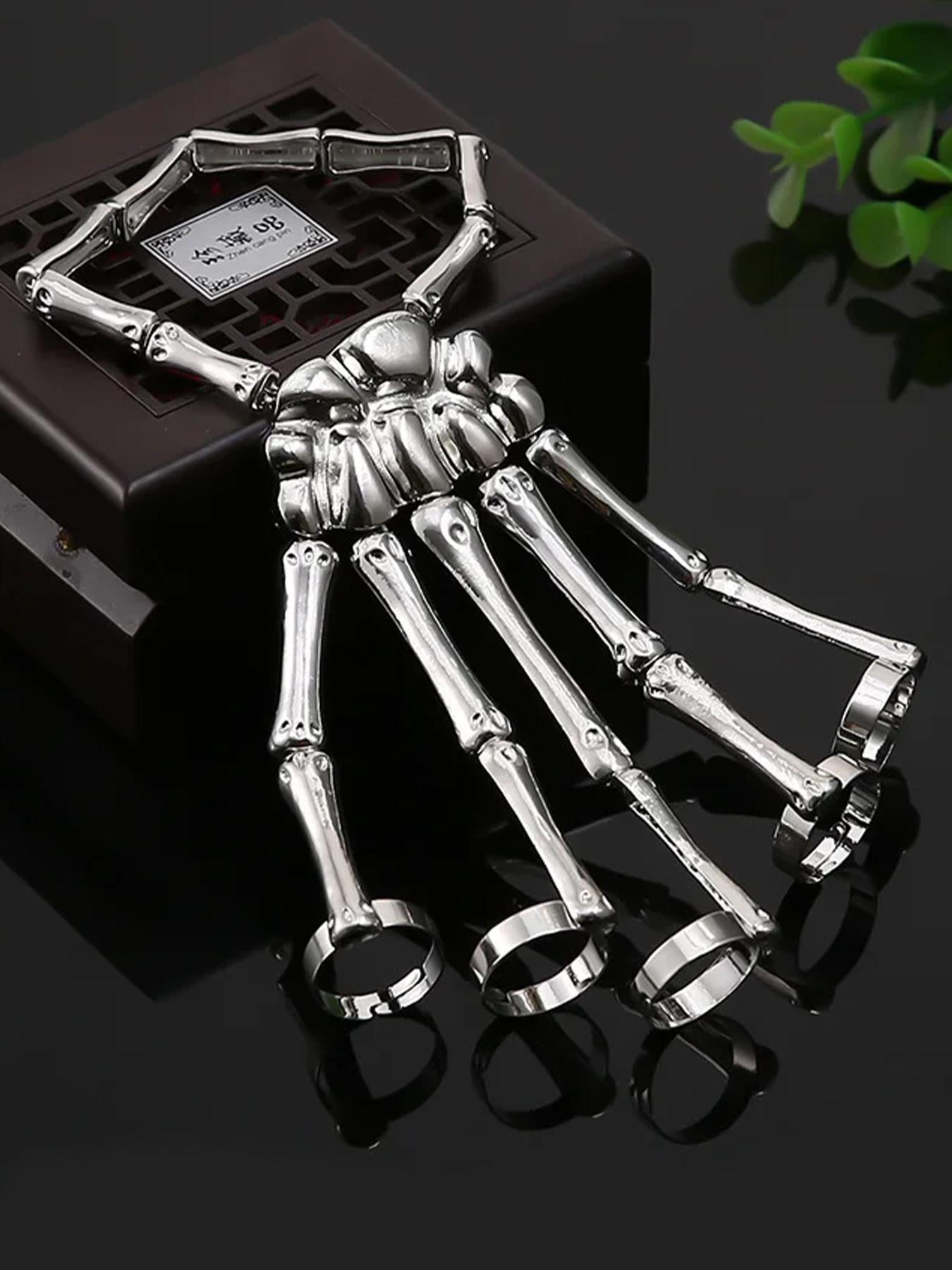 Punk Style Skull Bracelet Jewelry, Adjustable Metal Hand Chain, Unisex, Elegant and Versatile, Rock and Hip Hop Fashion, Halloween Accessory