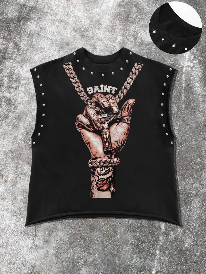 Men's Casual Vest, Tank Tops Workout, Dark High Street Print Hidden Personality Edges, Comfortable Wear, Fashion Versatile, Regular Fit, Unique Style