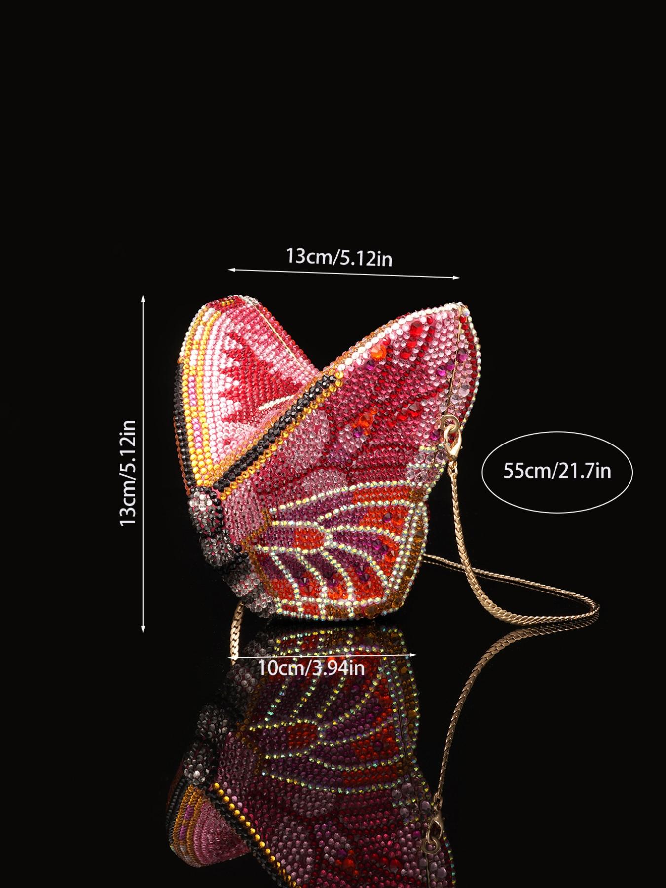 Shimmering Butterfly Shape Evening Clutch, Crystal Wedding Party Bag, Handmade Metal Diamond Purse, Perfect for Weddings and Parties