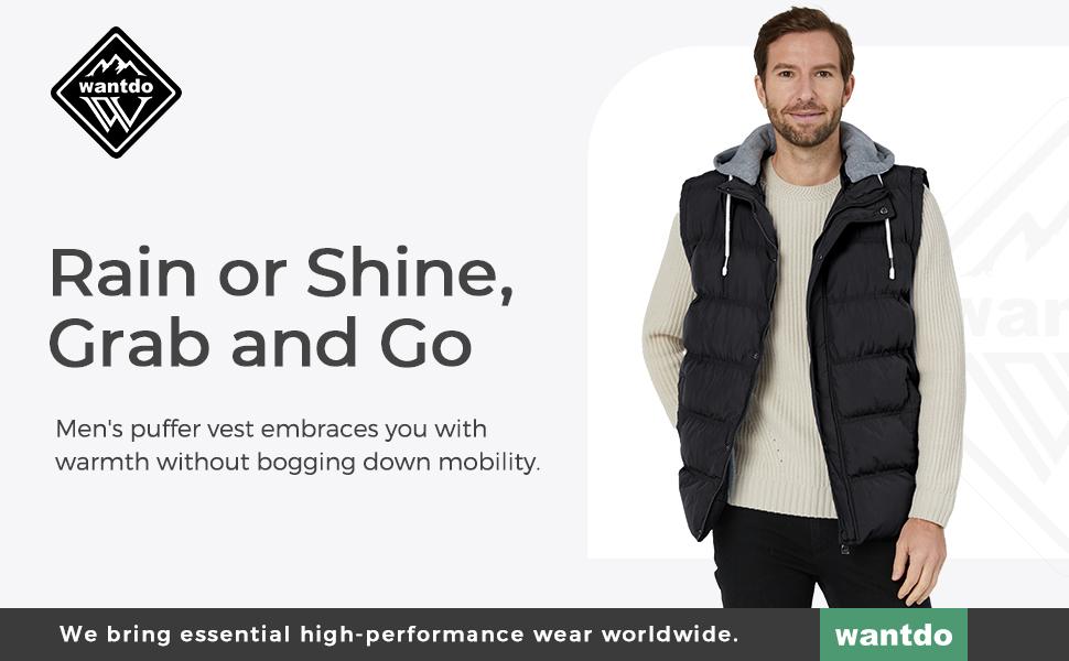 Men's Thicken Winter Vest Water-Resistant Puffer Jacket Thicken Vest with Removable Hood Menswear Tops Underwear Gilet Human Bestie