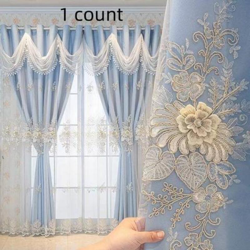 French Luxury Double Layer Sheer Curtain with Ruffle, Light Blocking, Princess Style, Suitable for Kids' Room, Living Room, Bedroom