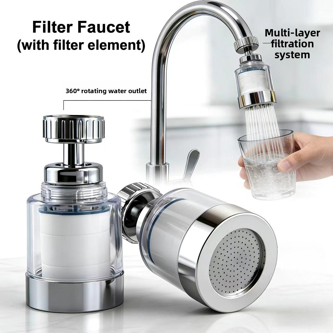 1 PC Faucet Equipped with 4 Replaceable Filter Cartridge, Splash-Resistant Faucet Spout with a Filter, Rotary Water Filter Extension for Faucets, Water Purification System for Kitchen And Bathroom