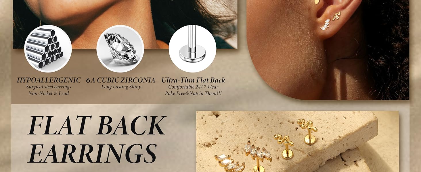 LOLIAS 14K Gold Filled Nose Studs 316L Surgical Steel Gold Nose Rings Studs 6A CZ Simulated Diamond Corkscrew L Shaped Nose Piercing Hypoallergenic Nose Rings for Women Men 20G