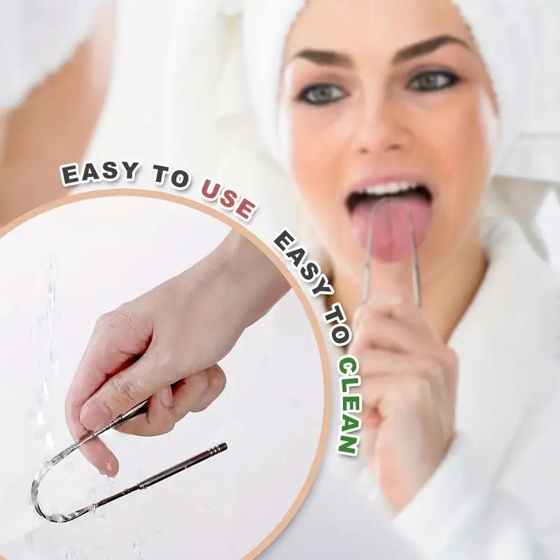 Stainless Steel Tongue Scraper, Tongue Scraping Tool, 2 Counts U Shaped Tongue Cleaner for Adults, Oral Hygiene Care Tool, Breath Freshener, Daily Oral Care Products