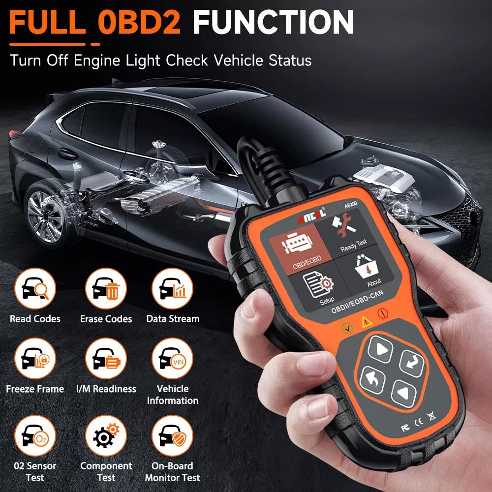 ANCEL AS200 OBD2 Scanner, Check Engine Light Code Reader, Automotive Diagnostic Tool EOBD OBDII Code Scanner, Read/Clear Codes, I/M Readiness, Data Stream, Car Code Reader for 12V 16Pin Cars Vehicle Repair Tool