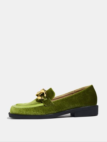 Women's Velvet Thick Sole Flat Square Toe Loafers, Retro Style Fall Fashion Shoes, Comfortable Slip-On Design for Daily Wear