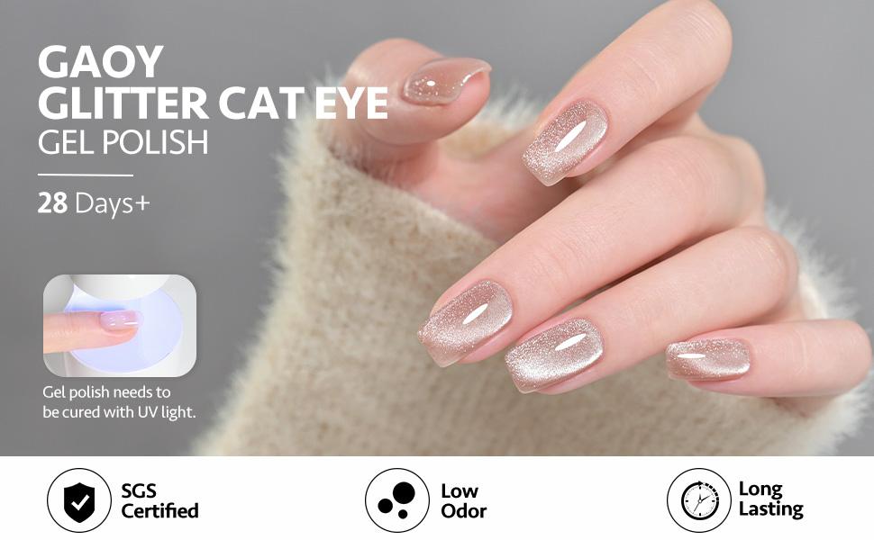 GAOY Pink Ocean Cat Eye Gel Nail Polish Set with Magnet for Holographic Cat Eye, Salon Gel Manicure and Nail Art DIY at Home