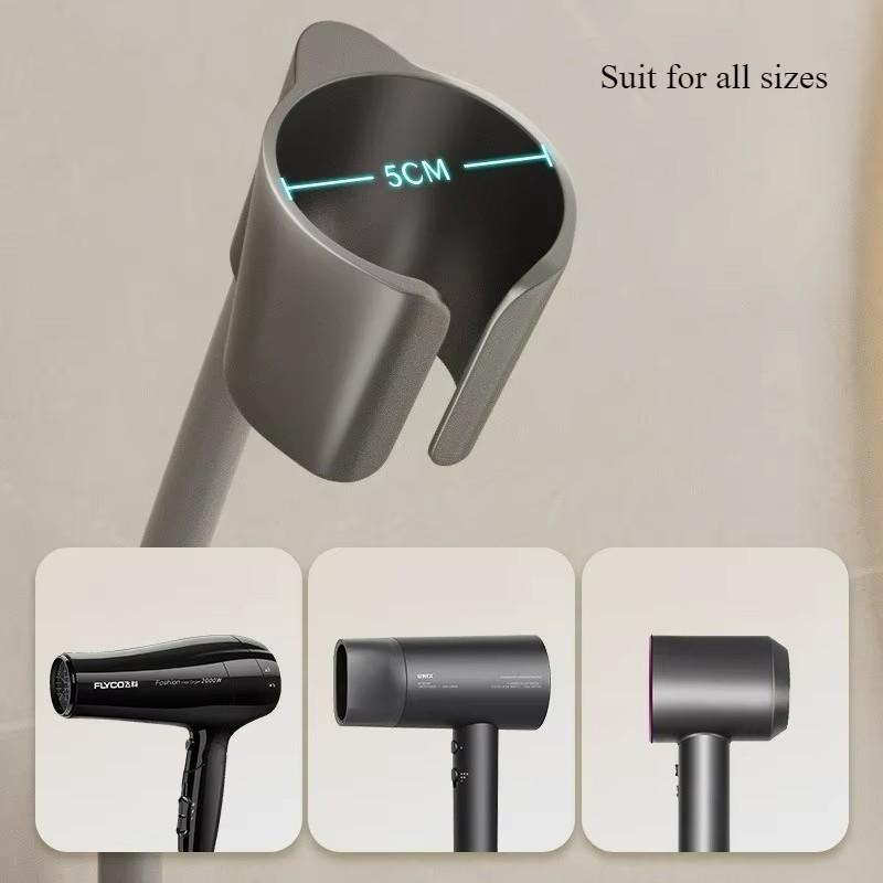 Wall-Mounted Hair Dryer Stand, 360° Adjustable Hose, Strong Suction Cup, Mirror & Tile Holder, No Drilling Required, Storage Rack