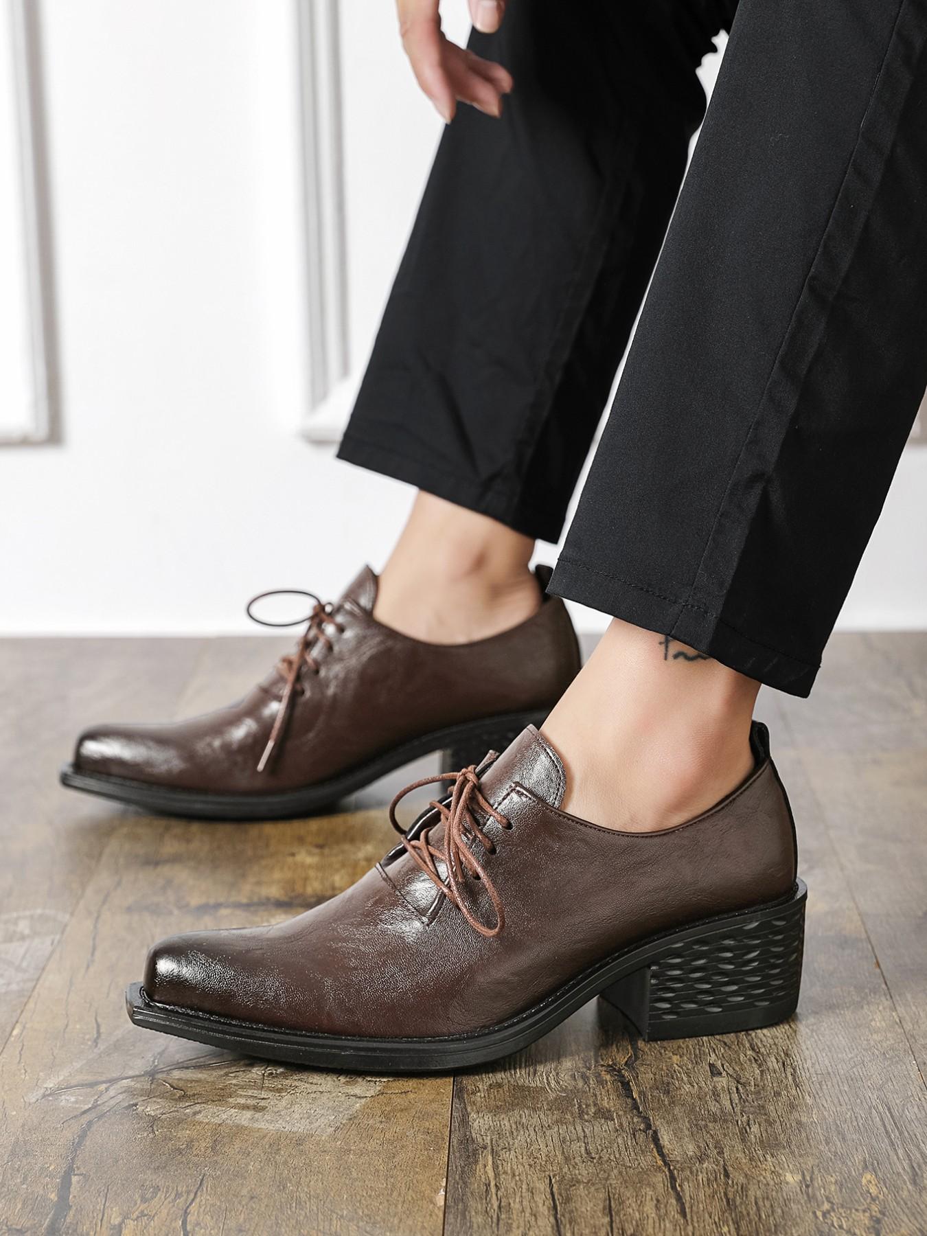 Men's New Business Casual Derby Shoes, Retro Thick Heel, Height Increase, Stylish Office Shoes, Comfortable Daily Wear