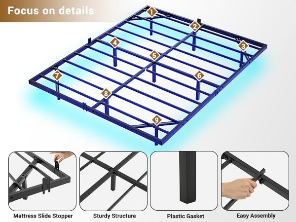 Hasuit LED Floating Bed Frame, Full Bed Frame with Smart LED Lights & Power Outlet, Heavy Duty Metal Platform Bed Frame, Easy Assembly, Bedroom Furniture, Black