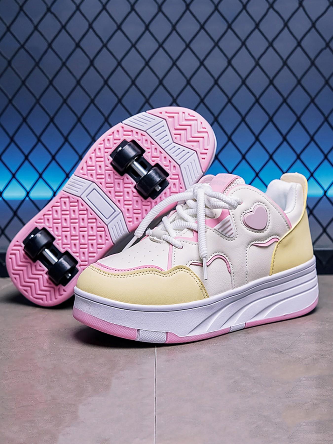 Macaron Sweetheart Roller Skates, Dual-Use Skate Shoes, Cute Heart Decor, Hidden Wheels, Comfortable Walking, All Seasons Casual Style