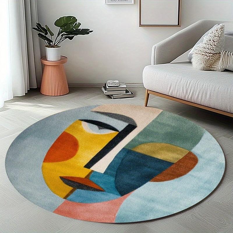 Nordic Abstract Round Rug, 850g/m² Velvet Material, Living Room/bathroom/bedroom/camping/yoga Mat, Simple Polyester, Indoor Outdoor Use