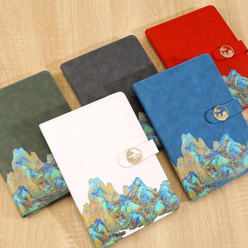 National Trend Notebook, Qianli Jiangshan Map Cover, 100 Sheets 200 Pages, Magnetic Clip, Ideal for Business Office Meeting Notes