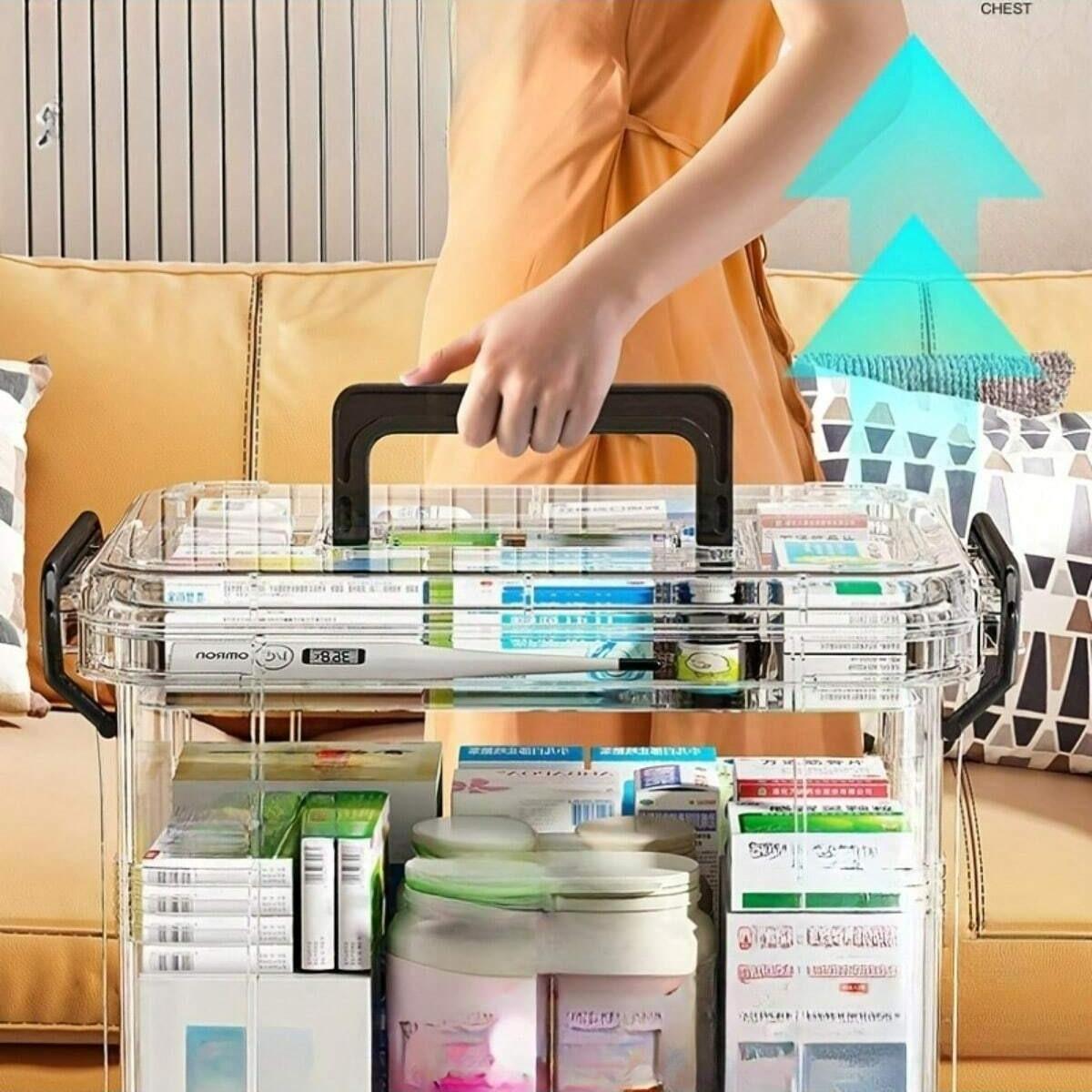 Large Capacity Dual Layer Medicine Storage Box, Waterproof Transparent Organizer, Ideal for Home and Travel, Easy Access and View