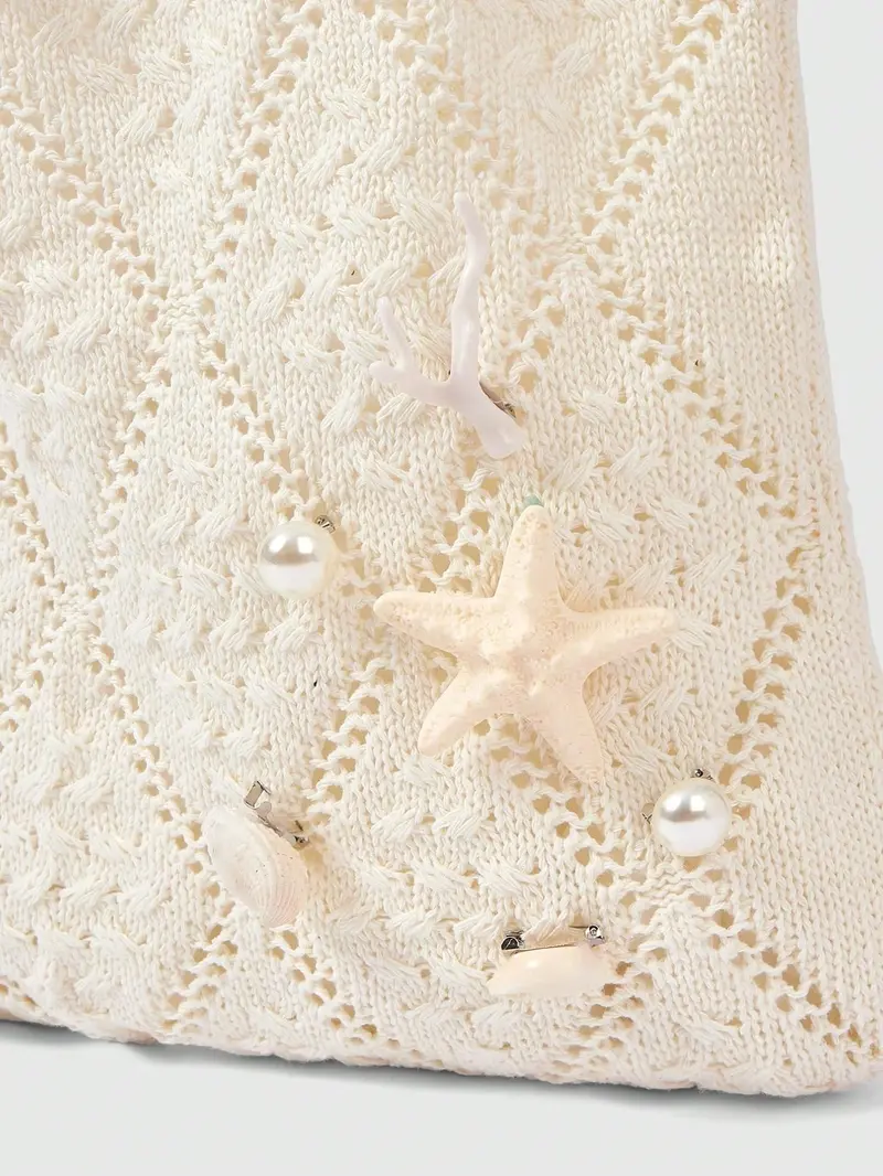 Fall Winter Vacation Starfish Shell Crochet Beach Bag, Woven Sand Satchel with Accessories, Fashionable Casual Lady Handbag Set, Fashionable Patterned Bag, Fashion Bags