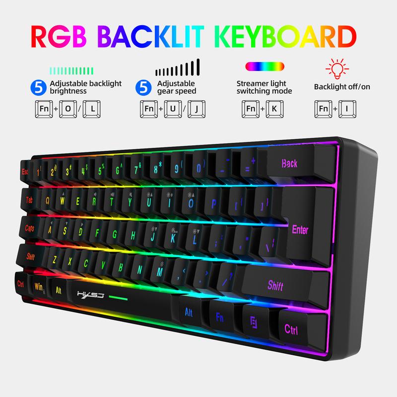 Gaming Keyboard & Mouse Combo - 61 Keys, Compact RGB Wired Keyboard Mouse, Ergonomic Design RGB Backlight Keyboard for PS4, Xbox, PC, Laptop, Mac, Mini, Keyboard