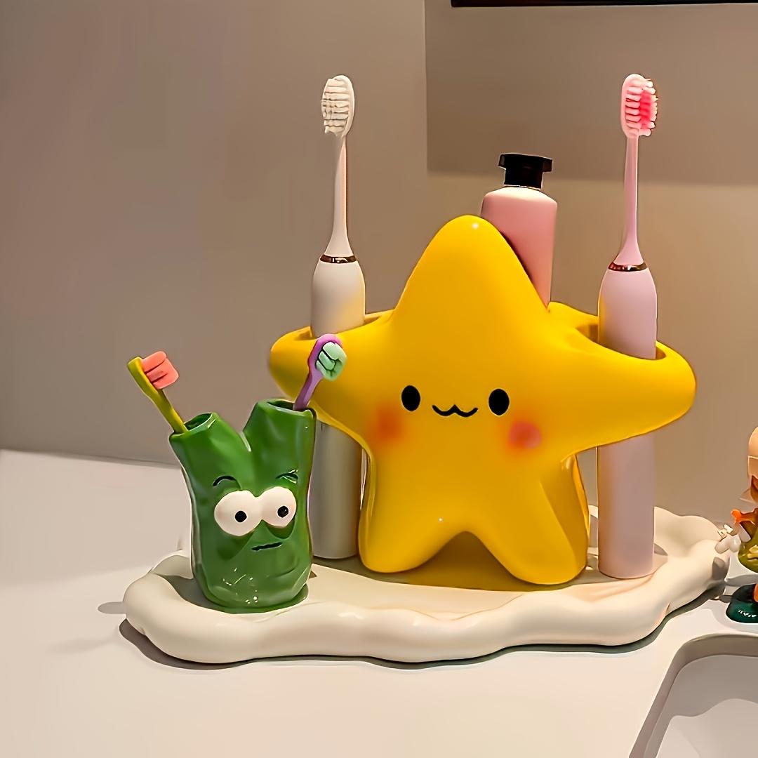 Large Star Design Toothbrush Holder Cute Smiley Shape Space Saving Bathroom Storage Stand For Manual & Electric Toothbrush