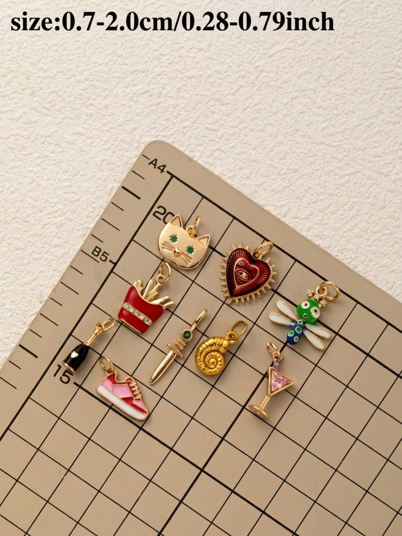 1PC Fashion Bohemian Style Pendant, Wine Glass, Shoes, French Fries, Champagne, Food Sports Series Pendant, Copper Plated 18K Gold, Suitable for DIY Fashion Accessories of Keychains, Bags, Jewelry