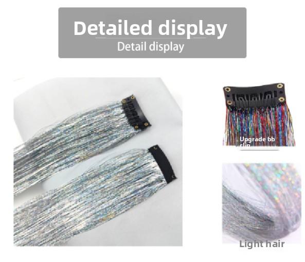 Shiny Metallic Clip in Hair Extensions Laser Colored Highlight Wig Pieces for Women Party Daily Use