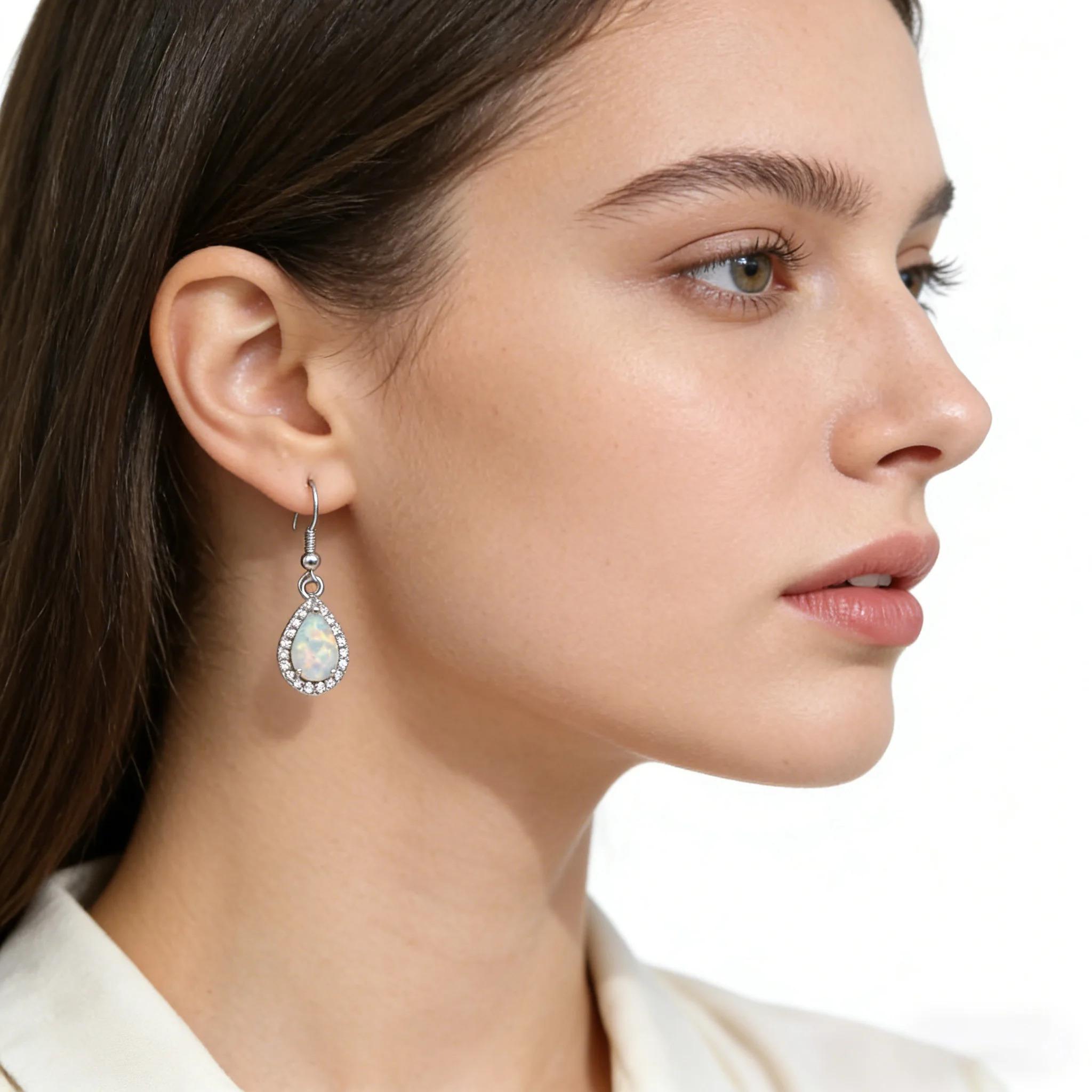 Classic Drop-Shaped Drop Earrings Ladies Fashion Jewelry,Elegant VintageWhite Opal Earrings, Perfect Anniversary Gift for Her
