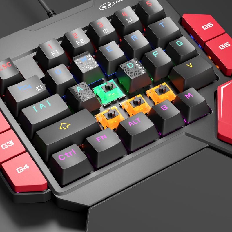 MageGee Left Handed Keyboard 40 Percent  Professional Gaming Keyboard, Backlit 35 Keys Mini Wired Mechanical Keyboard with Blue Red Black Switch for PC Gamer, Support 6 Macro Keys