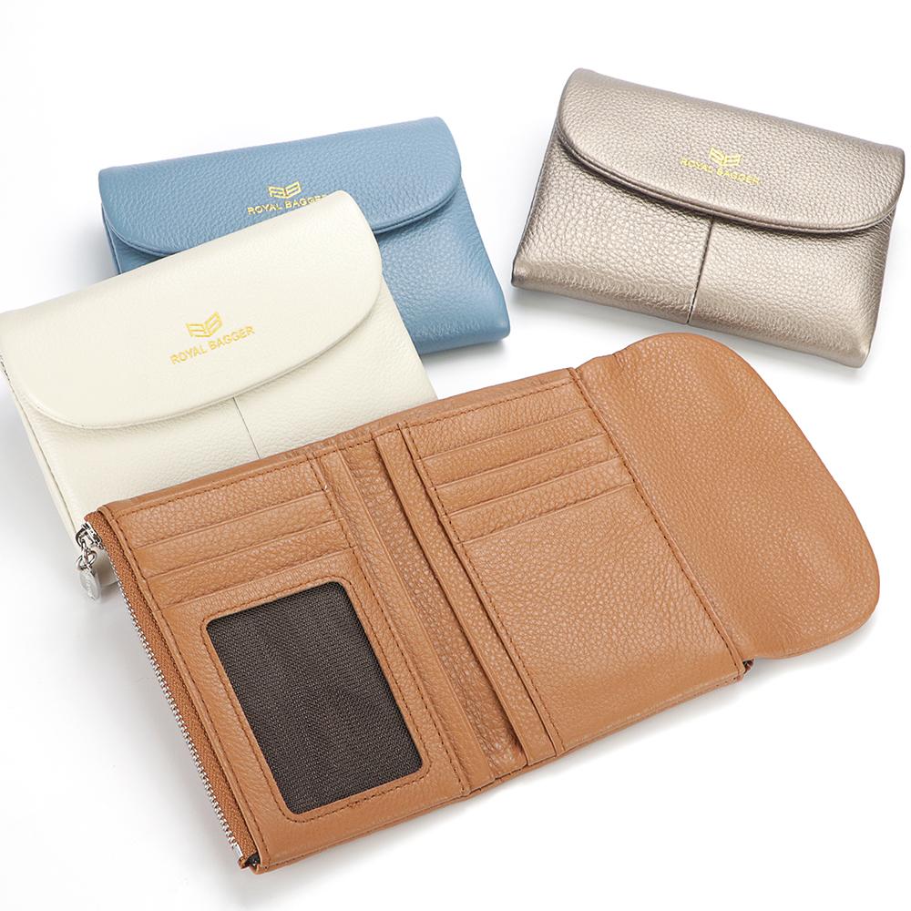 Royal Bagger RFID Blocking Women's Short Wallet Genuine Leather Multi-card Slots Card Holder Trifold Purse Magnetic Opening 2063 SpringStatements