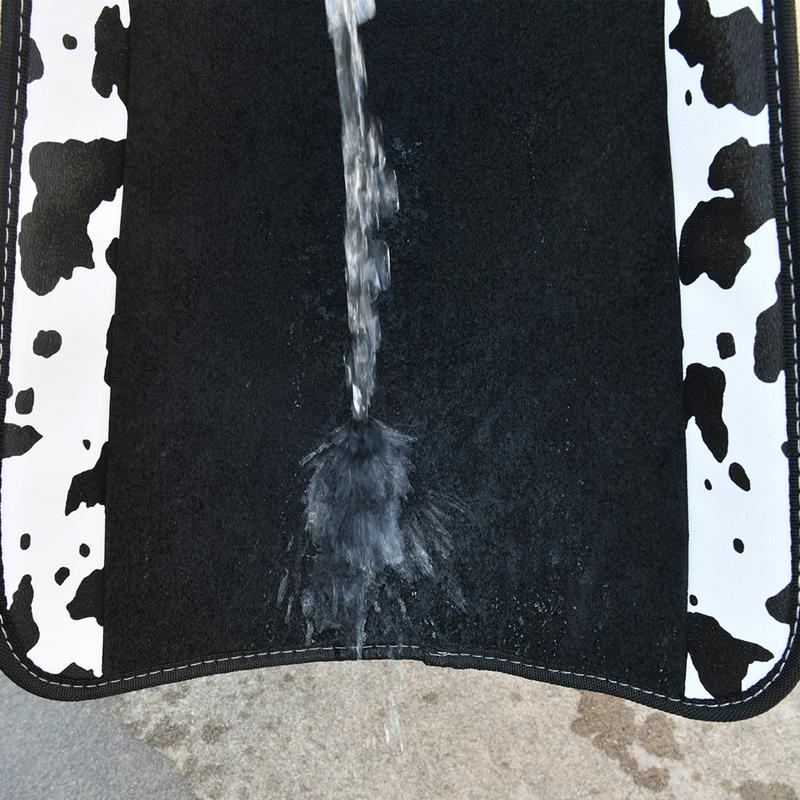 CAR PASS Waterproof Universal Fit Car Floor Mats, Cow Print Car Mats Fit for SUV,Vans,sedans, Trucks,Heel Backing,Cute Women Girly Funny Black White