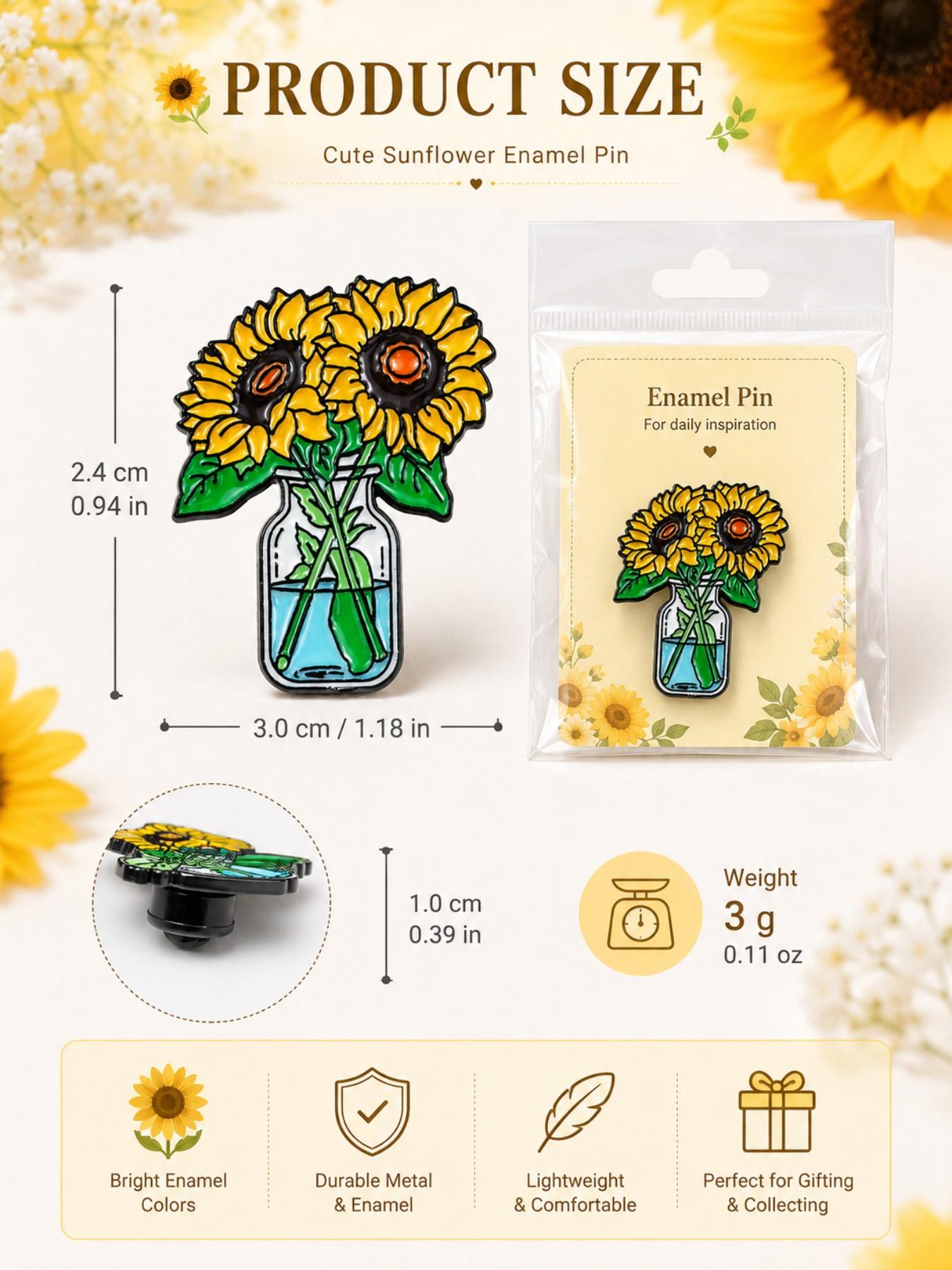 Floral Sunflower Jar, Enamel Pin Brooch, Collectible Pins, Durable Alloy Hard Enamel, For Women Garden Lovers Pin Fans Collectors, For Tote Bags Denim Jackets Lapels, Cheerful Aesthetic Style, Charming Gift for Best Friends Sisters Coworkers