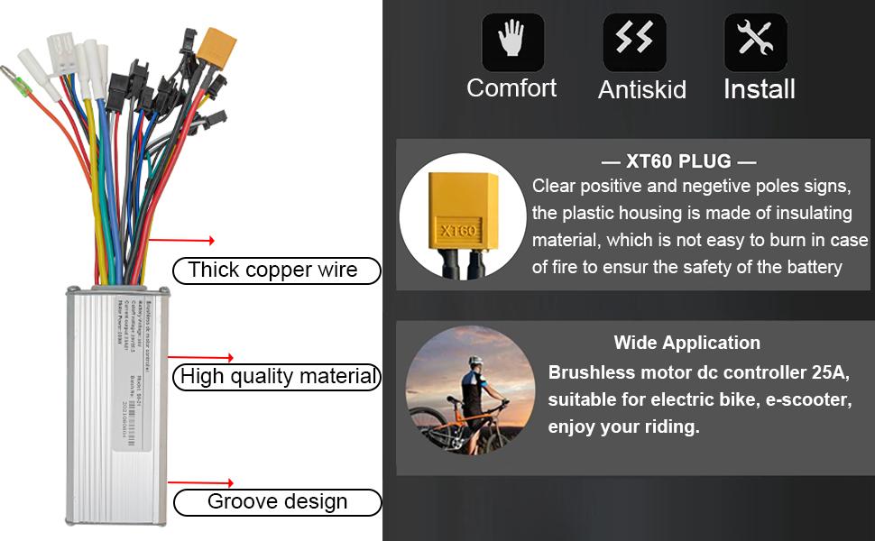 Brushless DC Motor Controller 36V 500W 25Amp Electric Scooter Bike Controller 9 Mosfet Square Wave Controller Brushless DC Motor Controller 36V 500W 25Amp Electric Scooter Bike Controller 9 Mosfet Square Wave Controller