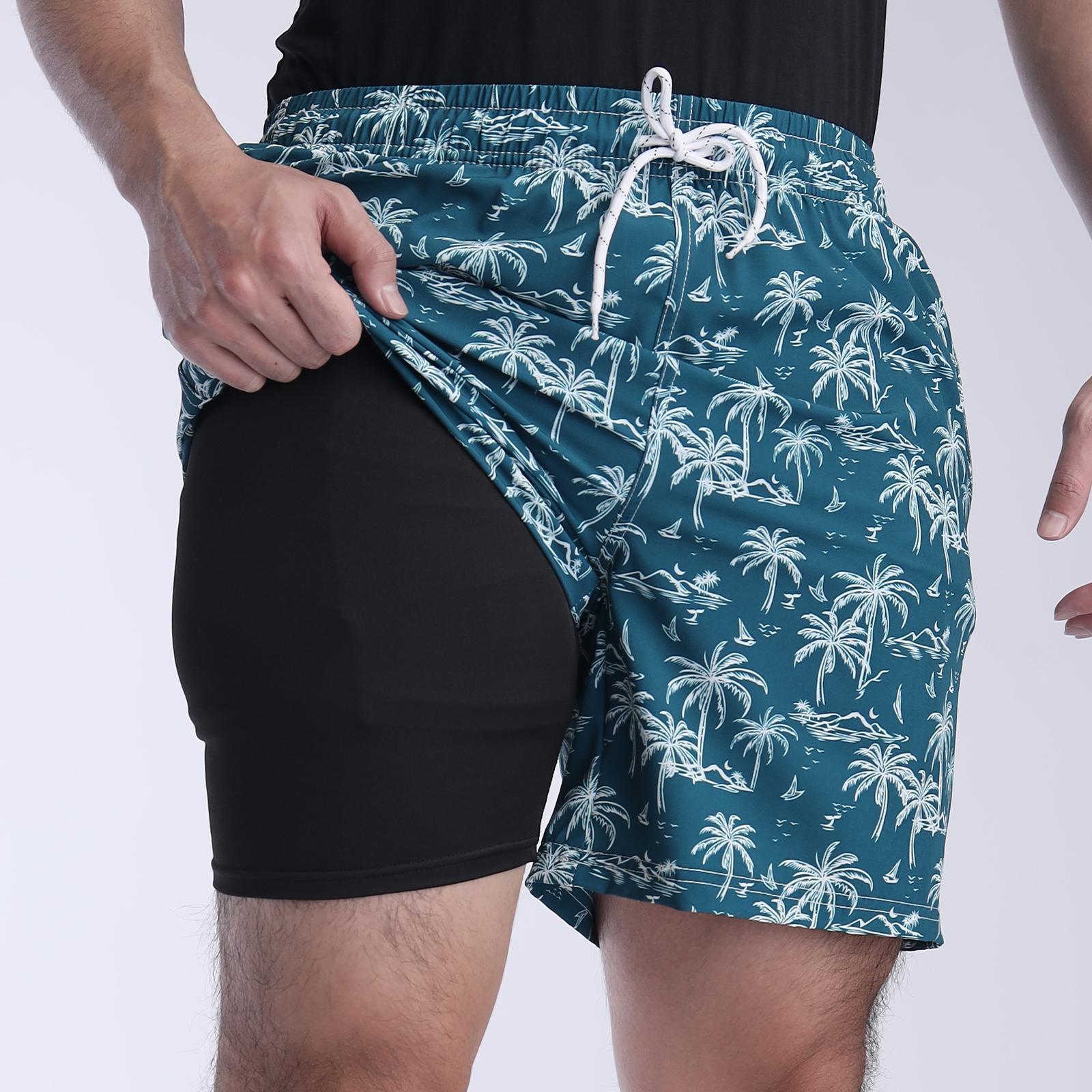 Mens Swim Trunks with Compression Liner Quick Dry Board Shorts Beach Sports Short Swimming Bathing Suits