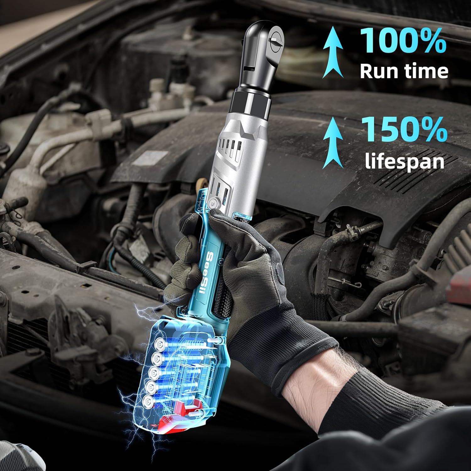 Seesii 3/8" Cordless Ratchet Wrench with 66Ft-lbs 200RPM, 2 x 21V Batteries, Power Ratchet Driver with Variable Speed,8 Sockets, 1/4" and 1/2" Adapter, and 3" Extension Bar, RT600B Black Friday Deals Seesii 3/8" Cordless Ratchet Wrench with 66Ft-lbs 200RPM, 2 x 21V Batteries, Power Ratchet Driver with Variable Speed,8 Sockets, 1/4" and 1/2" Adapter, and 3" Extension Bar, RT600B Black Friday Deals