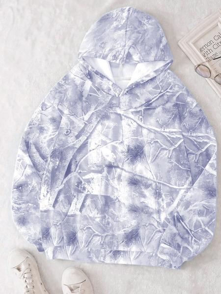 Unisex Casual Branch Print Hoodie, Long Sleeve Loose Fit Pullover, Graduation & Back-To-School Wear, Fall Fashion Streetwear