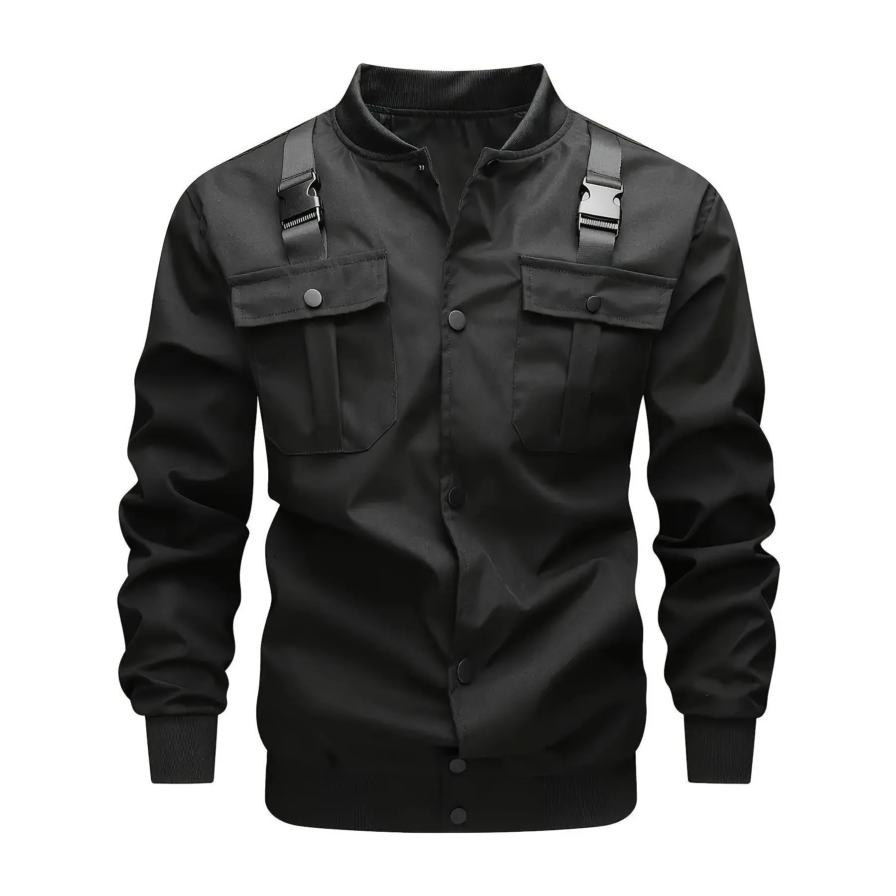NELEUS Men’s Tactical Bomber Jacket, Buckle‑Strap Decor Camouflage Patchwork Stand‑Collar Casual Lightweight Cargo Outerwear With Pockets