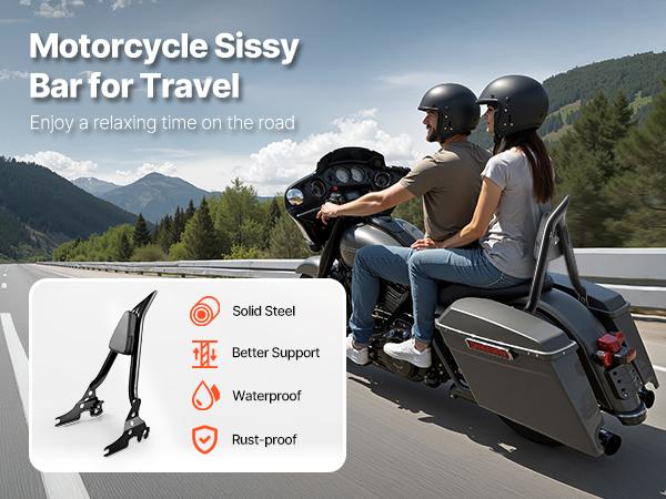 Motorcycle Backrest Sissy Bar, Compatible with Harley-Davidson Touring Models, 27-Inch Height Quick Release Detachable Passenger Backrest, Durable Metal Frame with Leather Rear Pad, Black