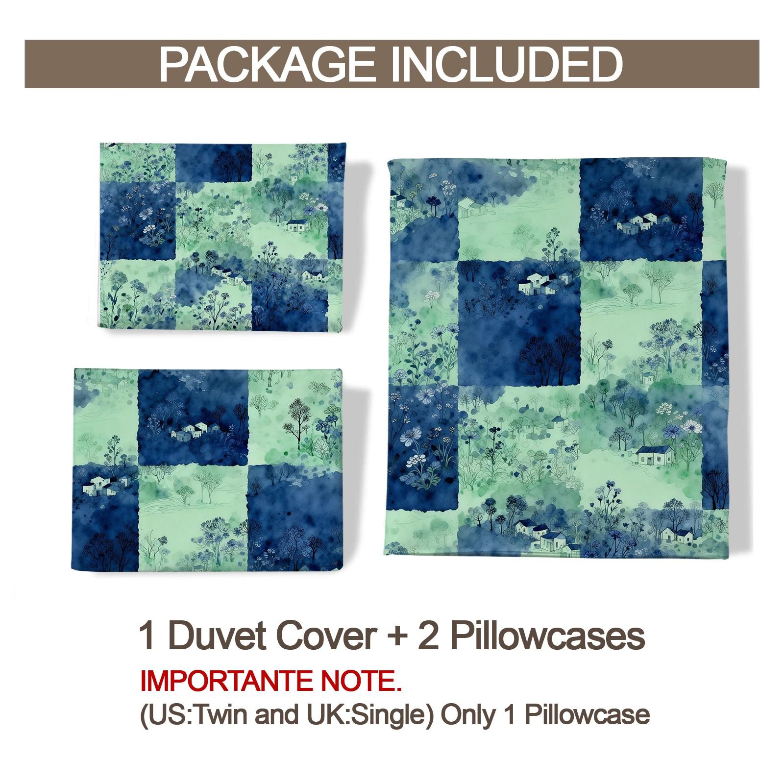 2/3 Pcs Watercolor Landscape Checkered Duvet Cover Set, HD Digital Printed Comforter Cover, Soft Breathable Bedding Set with Zipper & Corner Ties, No Insert, for Bedroom Decor
