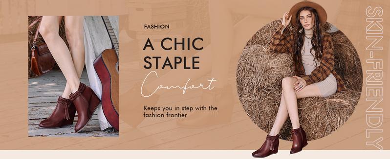 Coutgo Women's Western Wedge Ankle Boots Faux Suede Braided Fringe Strap 3 Inch Heel Fall Booties Dress Shoes Design Coutgo Women's Western Wedge Ankle Boots Faux Suede Braided Fringe Strap 3 Inch Heel Fall Booties Dress Shoes Design