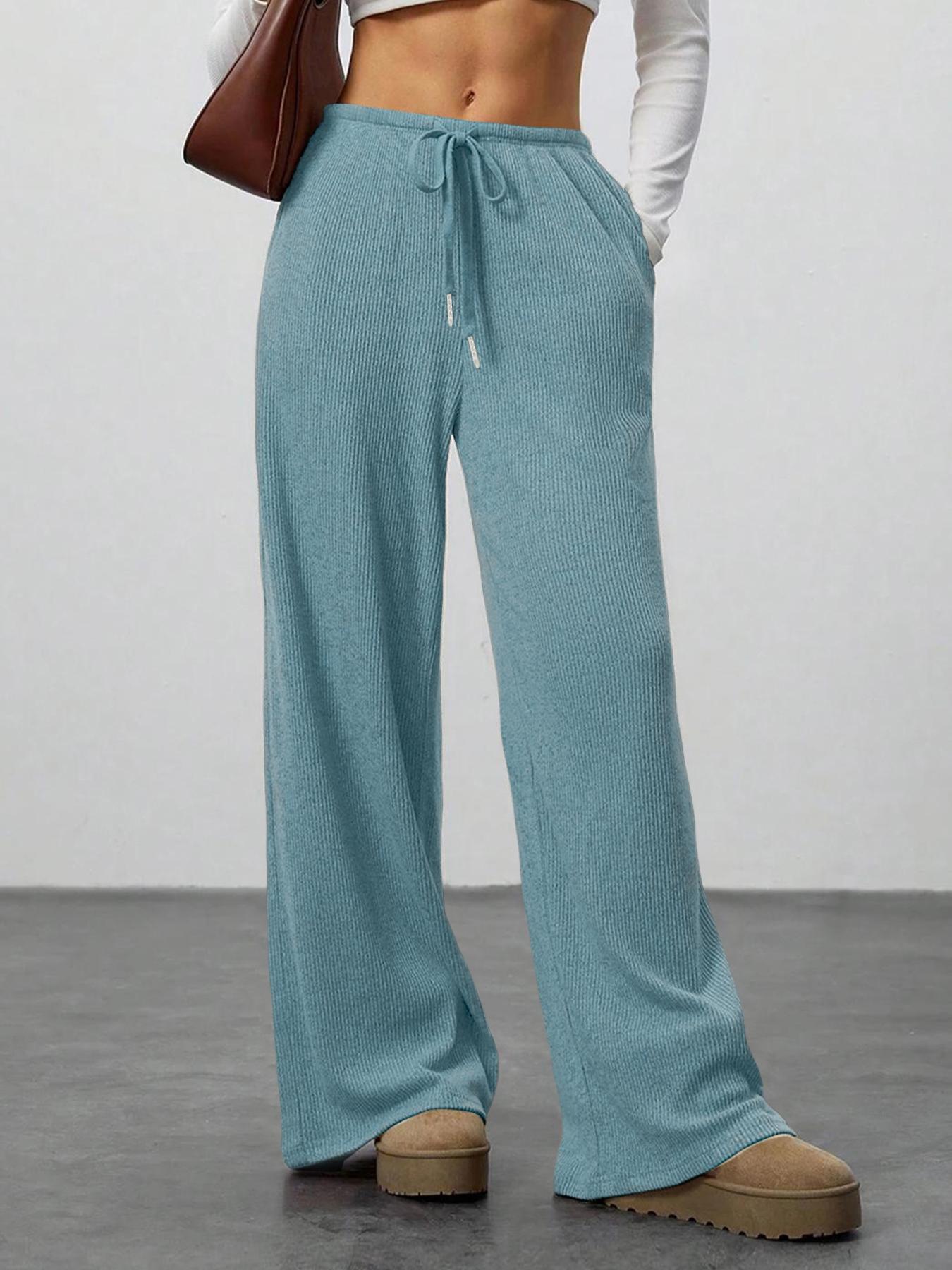 High Waist Comfortable Wide Leg Casual Pants, Versatile Athletic Trousers for Relaxed Fit, Ideal for Everyday Wear Knit