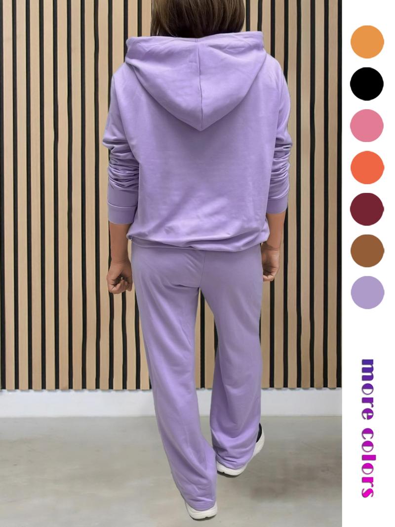 Two-Piece Set Women's Solid Drawstring Hoodie & High Waist Pants Set, Casual Long Sleeve Pocket Hooded Sweatshirt & Straight Leg Trousers for Spring & Fall, Ladies' Clothes for Daily Wear