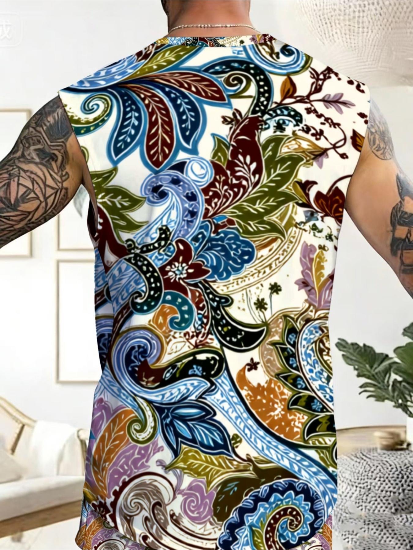 Men's Bohemian Paisley Printed Sleeveless Summer Casual Set
