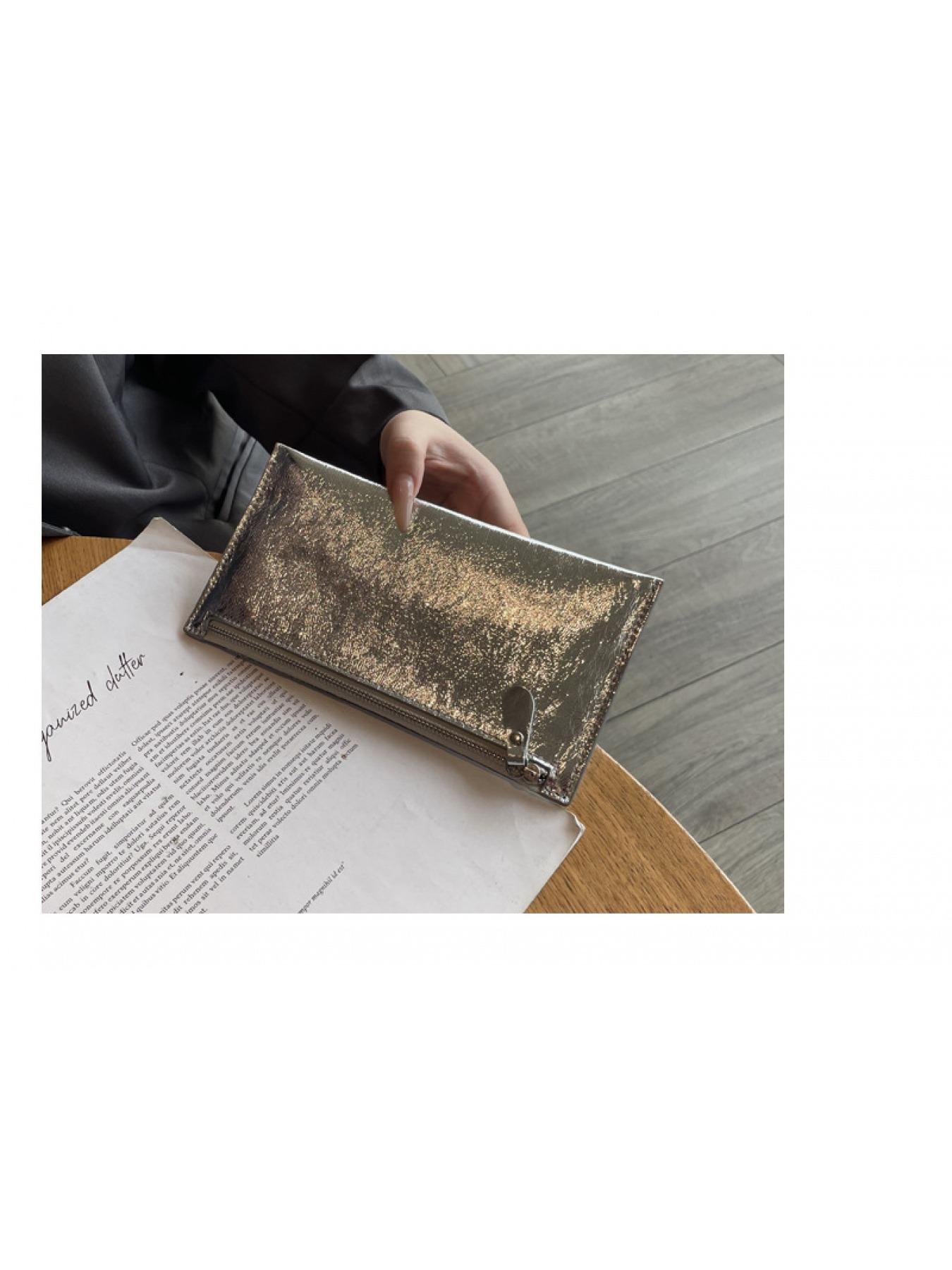 Minimalist Silver Metallic Wallet - Long Slim Zip Clutch Pouch, Versatile Daily Use Card & Coin Holder for Women