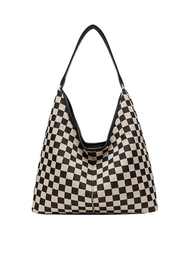 Large-Capacity Checkerboard Tote Bag Daily Bag For Travel And Shopping Shoulder Bag With Inner Pocket, Durable Polyester Material, Lightweight Tote Bag Large-Capacity Checkerboard Tote Bag Daily Bag For Travel And Shopping Shoulder Bag With Inner Pocket, Durable Polyester Material, Lightweight Tote Bag