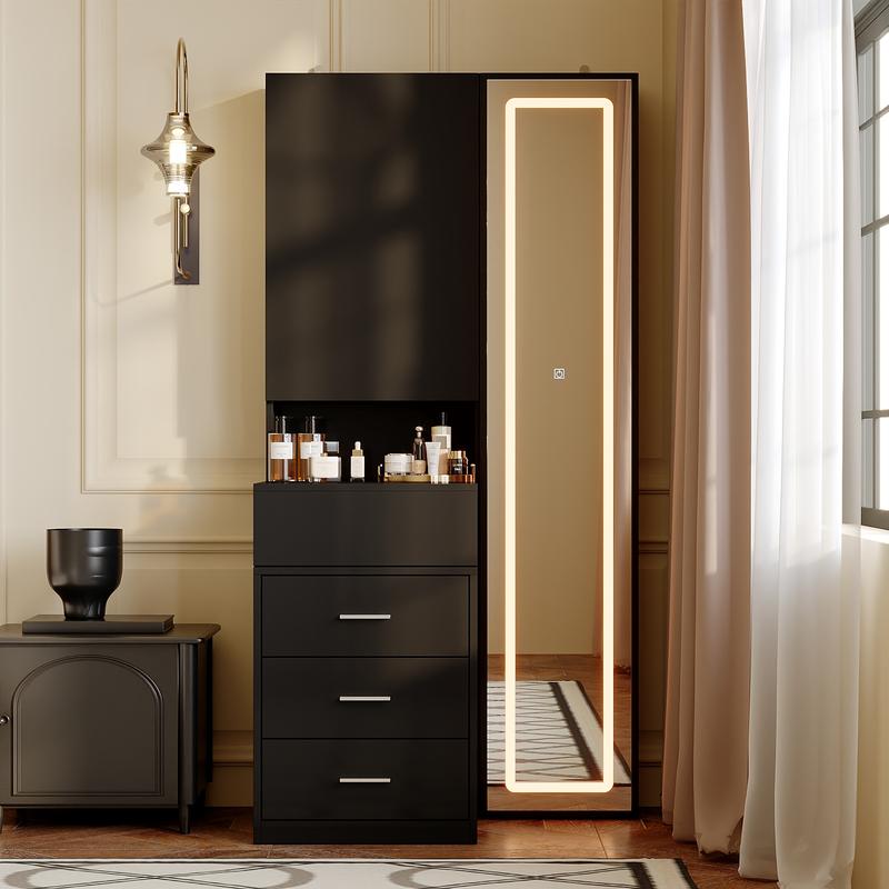 FUFU&GAGA Makeup Vanity Desk with Mirror and 3-Colors Lights, Dressing Table with 3 Drawers and Door Sliding Tabletop