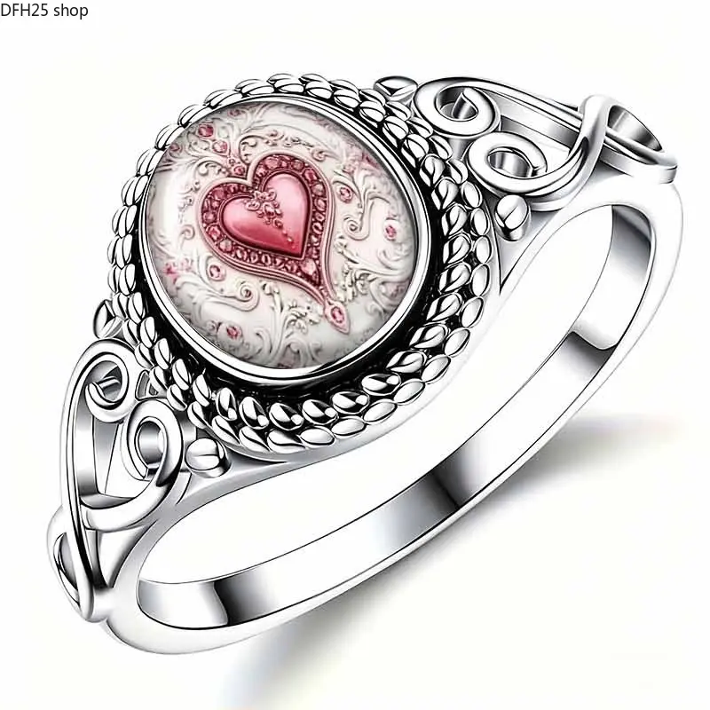 Silver Heart Open Ring for Women, Adjustable Metal Band With Double Heart Design and Rhinestone Detail, Minimalist Fashion Jewelry Accessory for Daily Wear, Dating and Casual Outfits