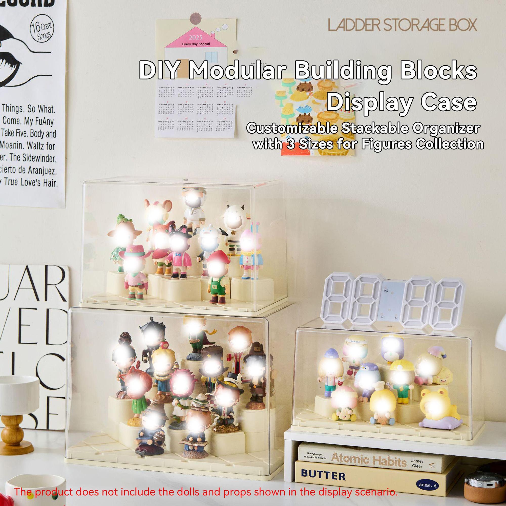 Transparent Display Storage Box, Dustproof Moisture-Proof, DIY Building Blocks Module, Stackable, Ideal for Figurines, Cosmetics, Jewelry