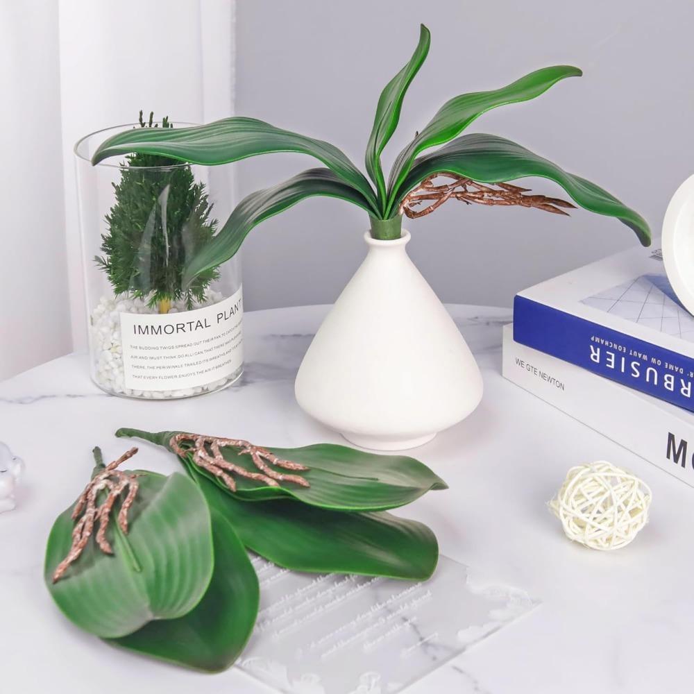2Pack Orchid Leaves Artificial Artificial Orchid Leaves Real Touch Phalaenopsis Stems Faux Cymbidium Flower Foliage Green Artificial Orchid Bulk Lifelike Orchid Leaf Decor Faux Orchid 8 Inches