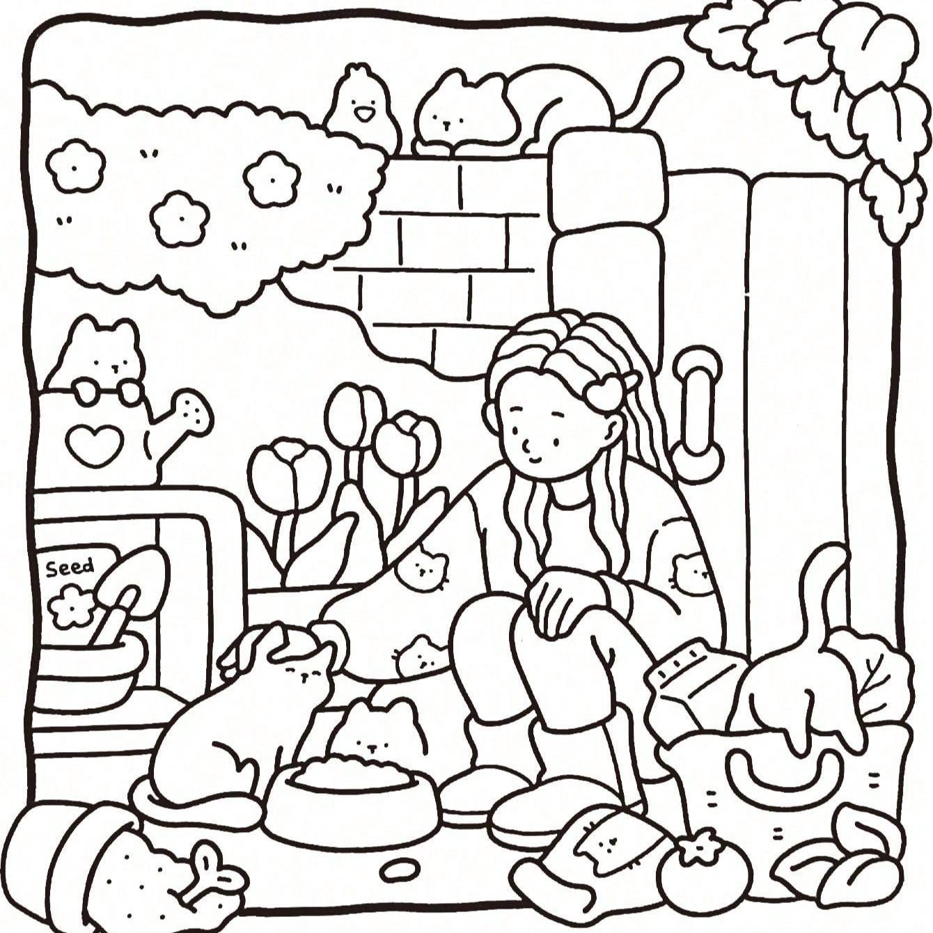 Girl Moments Coloring Book for Adults & Teens, Stress Relief Drawing, Large Relaxing Design, Cute Characters, Safe & Eco-Friendly
