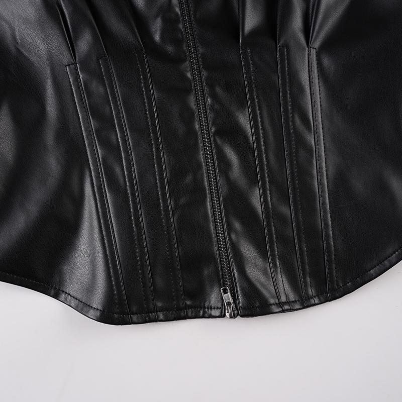 Women's Street Style Faux Leather Long Sleeve Jacket, Winter Slim Fit Biker Coat with Zipper Design, Casual Fashion Outerwear for Women