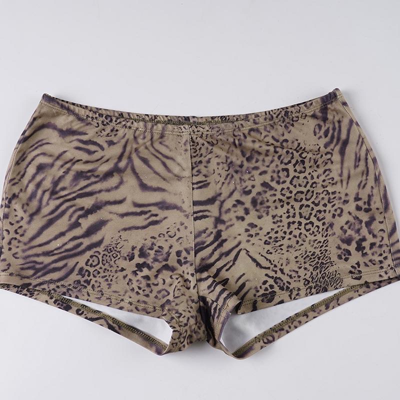 Sexy Leopard Halter Top + Tight Shorts Set, Women's Backless Crop Top, Street Style, Polka Dot Pattern, Natural Waist, All Seasons