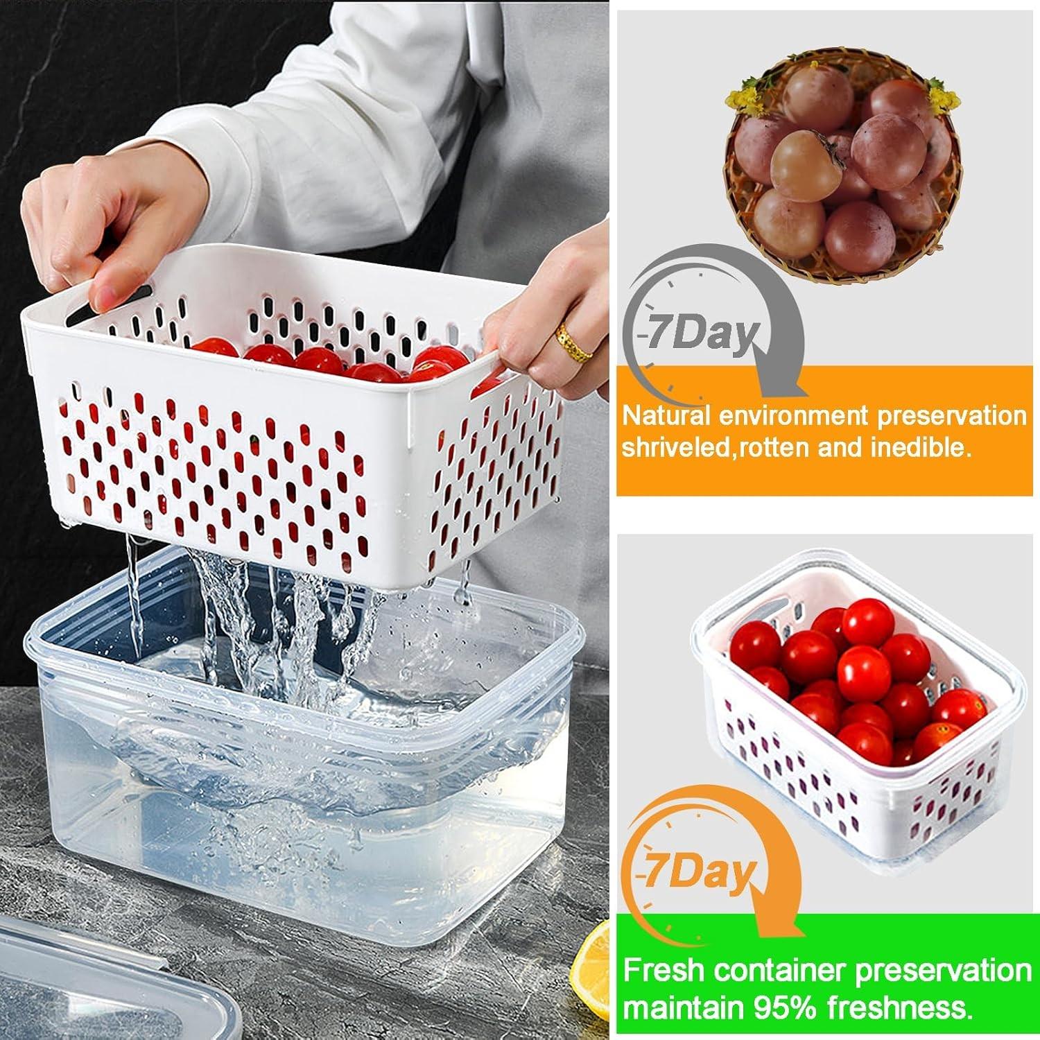 3pcs/5pcs Large Capacity Storage Boxes, Water Drainage/food Preservation Dual-Function Fruit Vegetable Containers, Lid with Handle Refrigerator Box