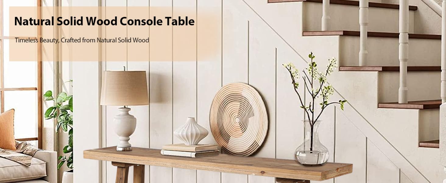HOKYHOKY Reclaimed Solid Wood Console Table, 43.3" Farmhouse Entryway Table, Narrow Couch Tables Behind Sofa, 2 Tiers Accent Tables for Hallway, Entrance, Foyer, Living Room